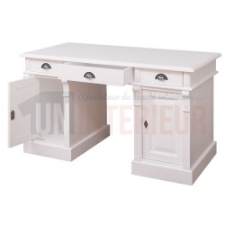 Bureau 140cm en pin massif équipé de 3 tiroirs et 2 portes - President