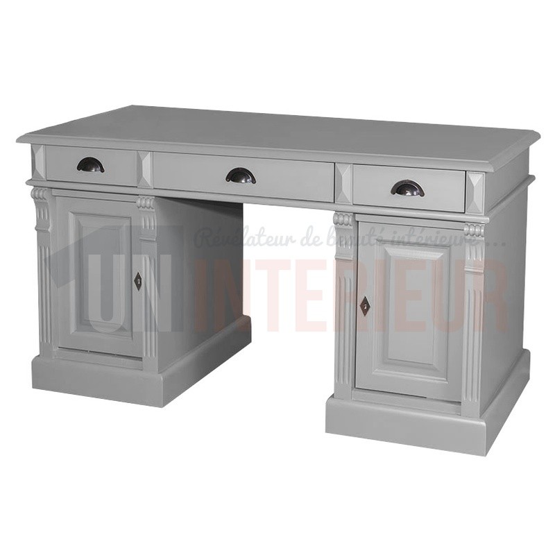 Bureau 140cm en pin massif équipé de 3 tiroirs et 2 portes - President