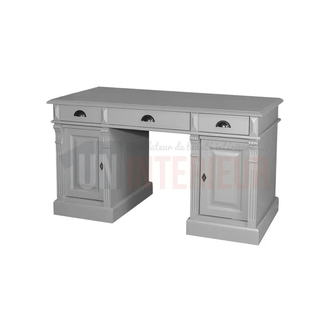 Bureau 140cm en pin massif équipé de 3 tiroirs et 2 portes - President