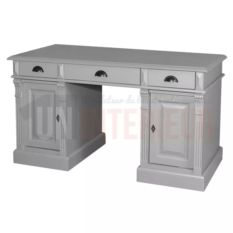 Bureau 140cm en pin massif équipé de 3 tiroirs et 2 portes - President