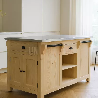 Ilot central de cuisine en pin massif - Nessy