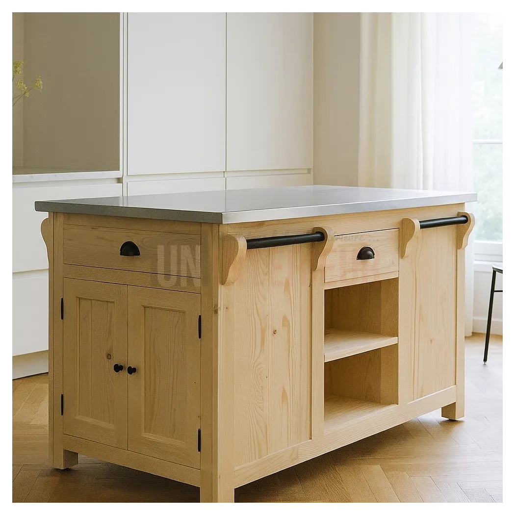 Ilot central de cuisine en pin massif - Nessy
