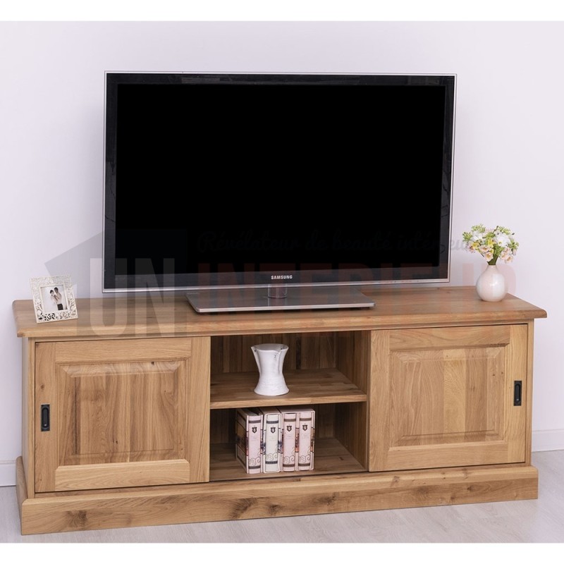 Meuble TV en chêne massif 2 portes coulissantes - Gordon