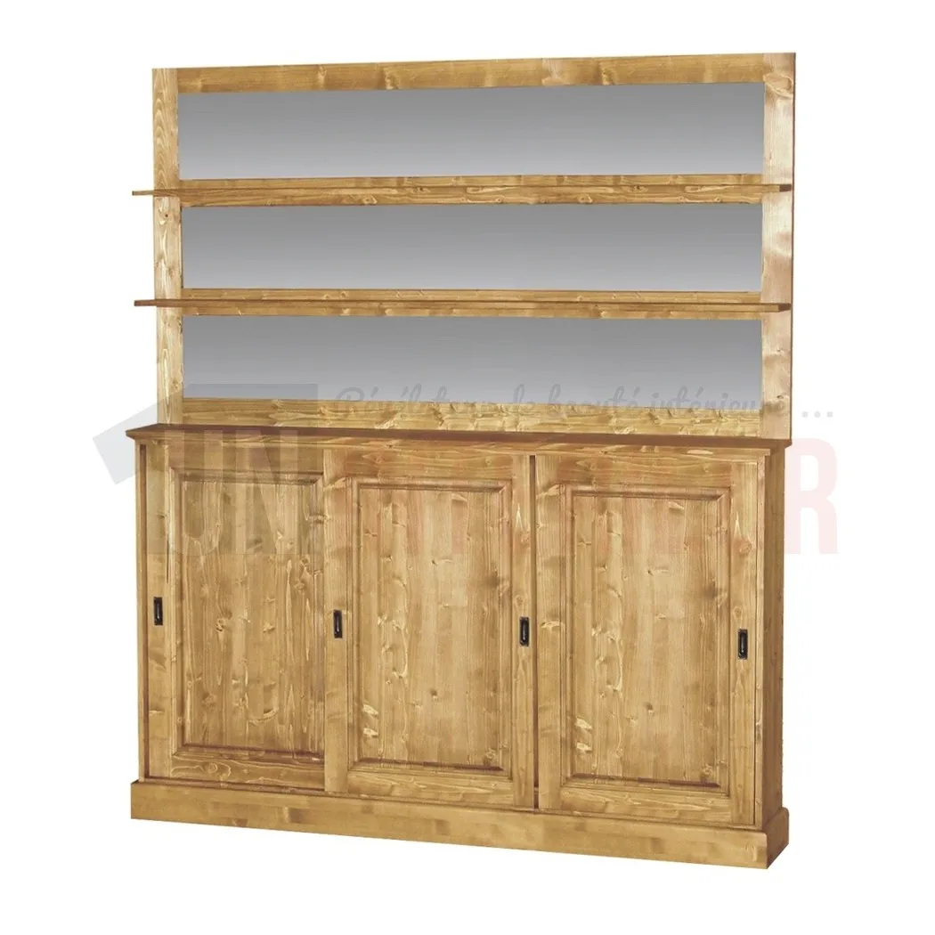 Meuble d'arrière de bar en pin massif 180cm avec miroir - Glasgow