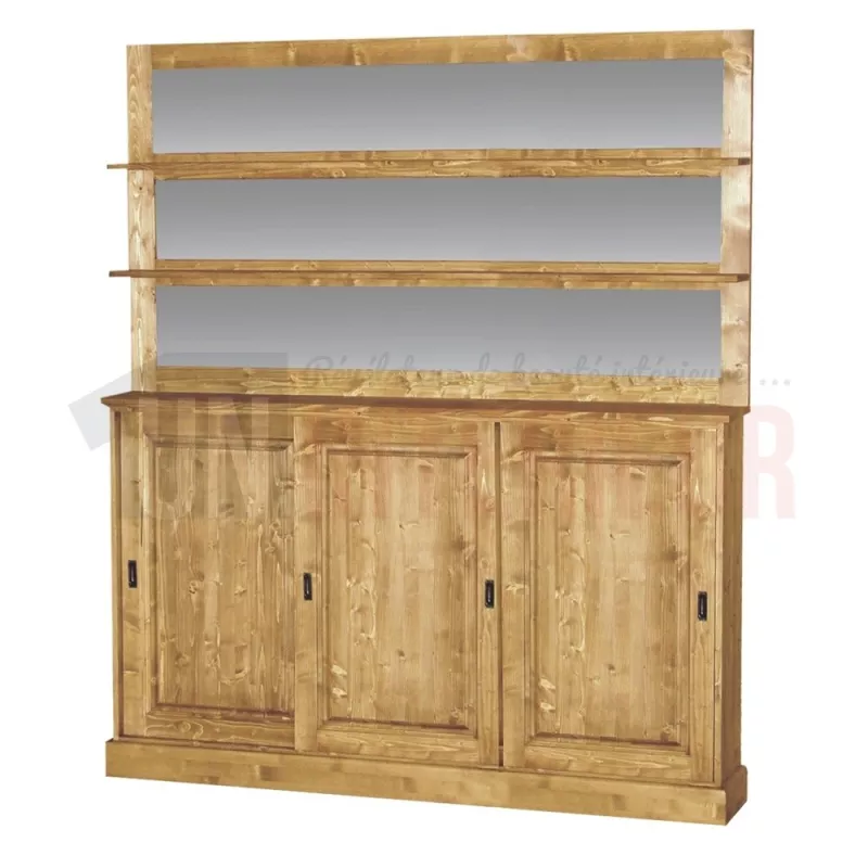 Meuble d'arrière de bar en pin massif 180cm avec miroir - Glasgow