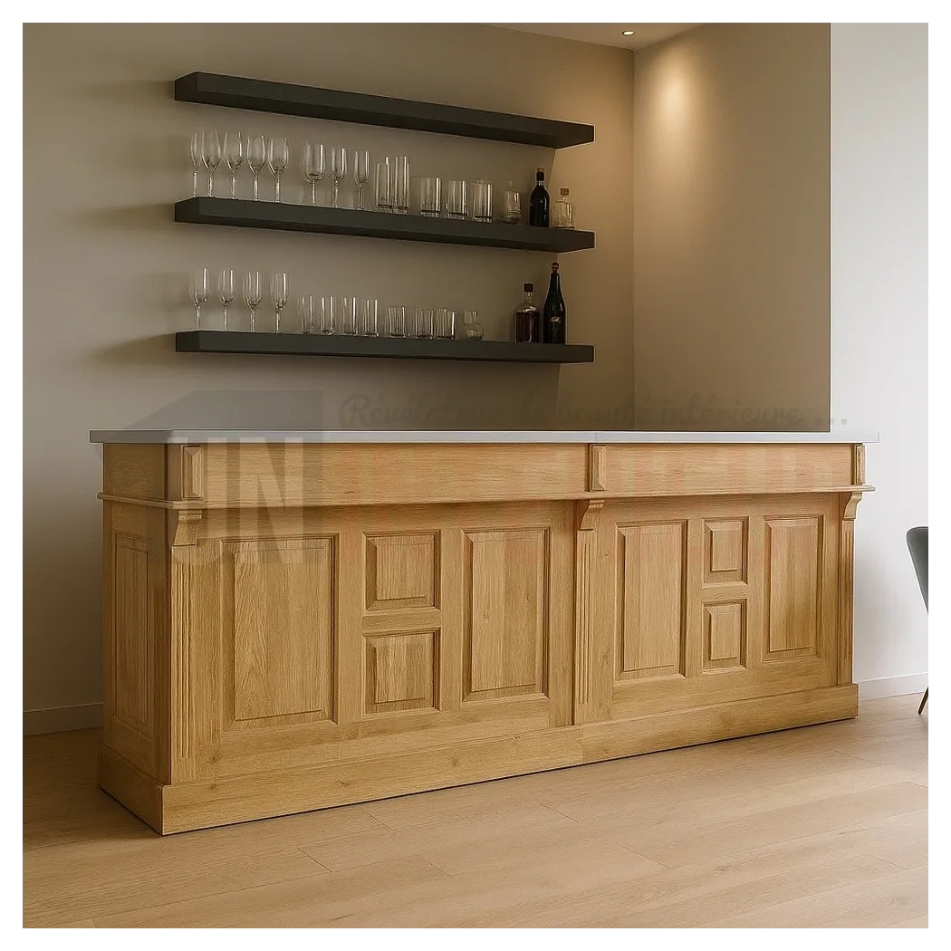 Meuble de bar chêne massif 360cm avec plateau zinc ou chêne - Chester