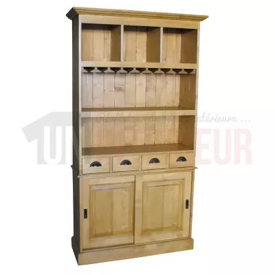 Meuble arrière de bar ou fond de bar équipé d'un porte-verres en pin massif - Chester