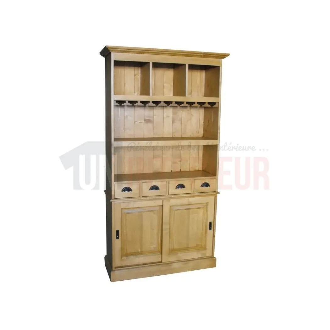 Meuble arrière de bar ou fond de bar équipé d'un porte-verres en pin massif - Chester