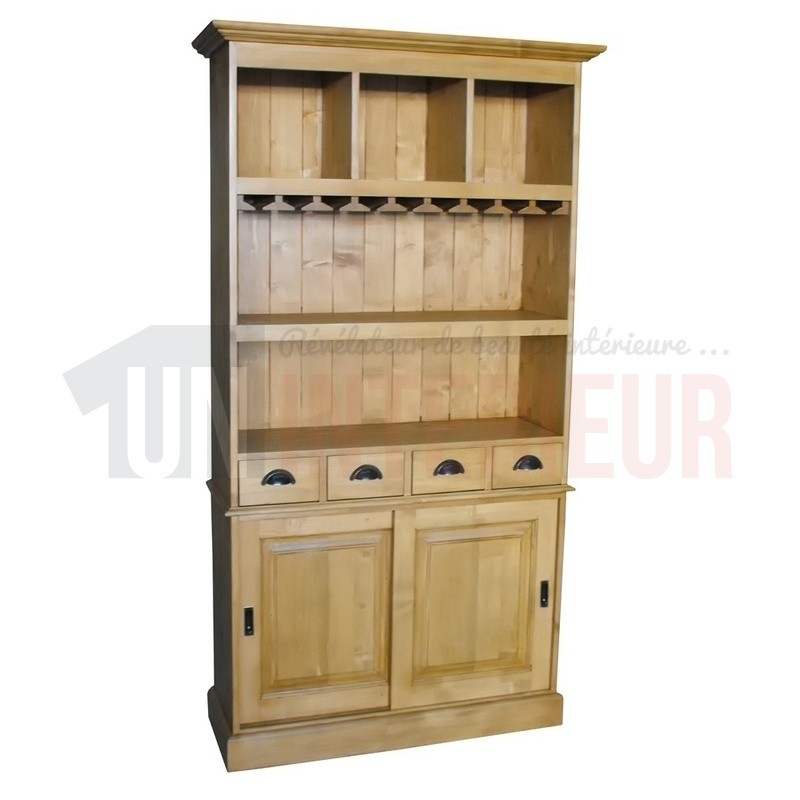 Meuble arrière de bar ou fond de bar équipé d'un porte-verres en pin massif - Chester