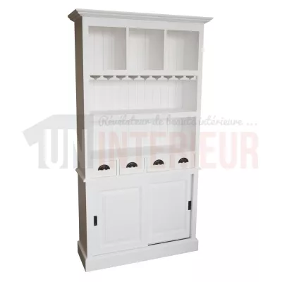 Meuble arrière de bar ou fond de bar équipé d'un porte-verres en pin massif - Chester