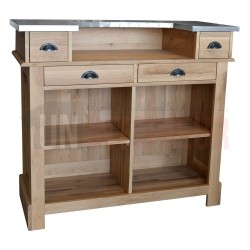 Comptoir de bar en chêne massif et zinc 140cm - Chester