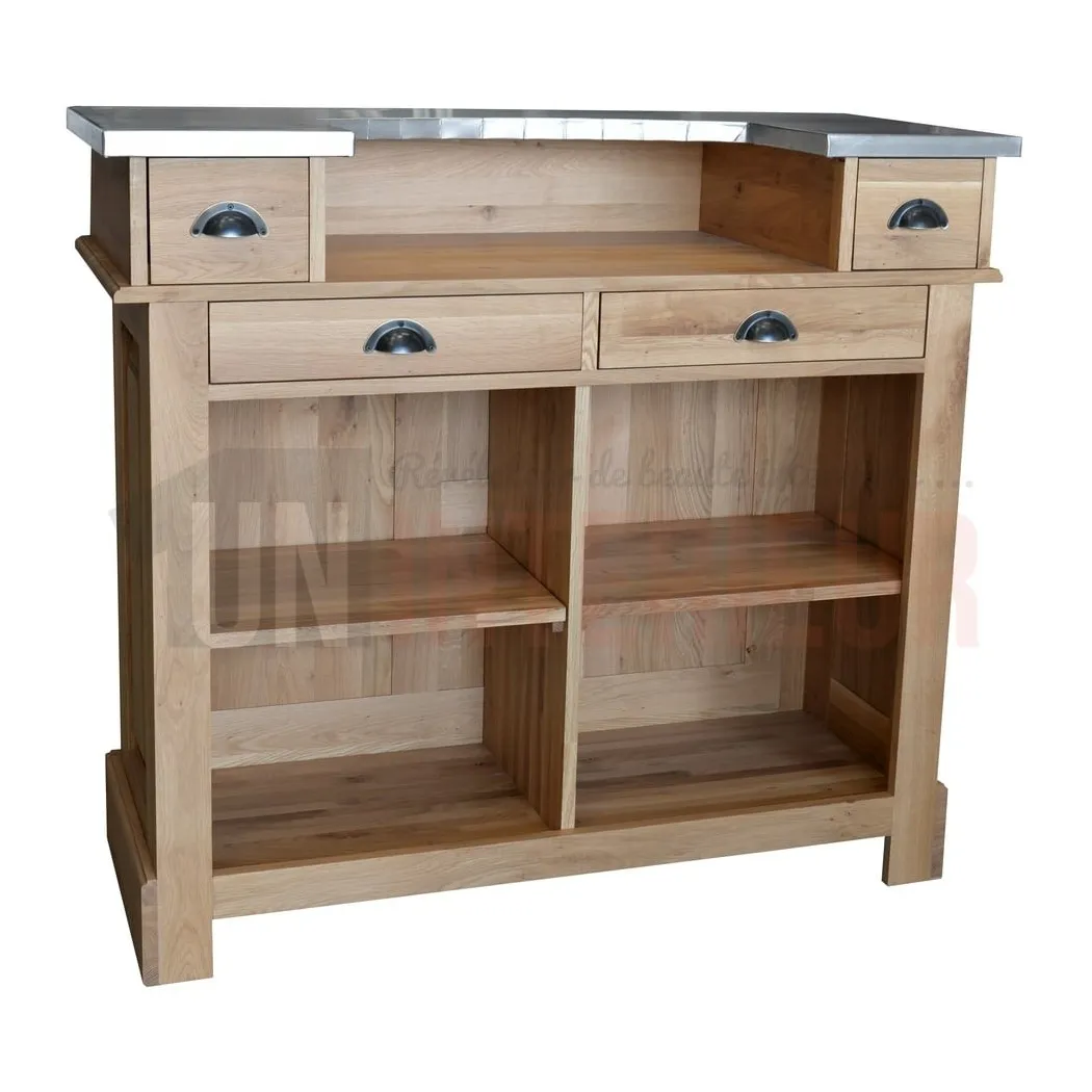 Comptoir de bar en chêne massif et zinc 140cm - Chester