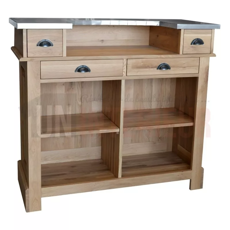 Comptoir de bar en chêne massif et zinc 140cm - Chester