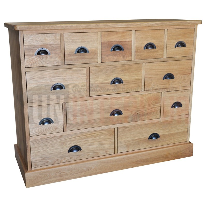Meuble de mercerie en chêne massif, 13 tiroirs - James