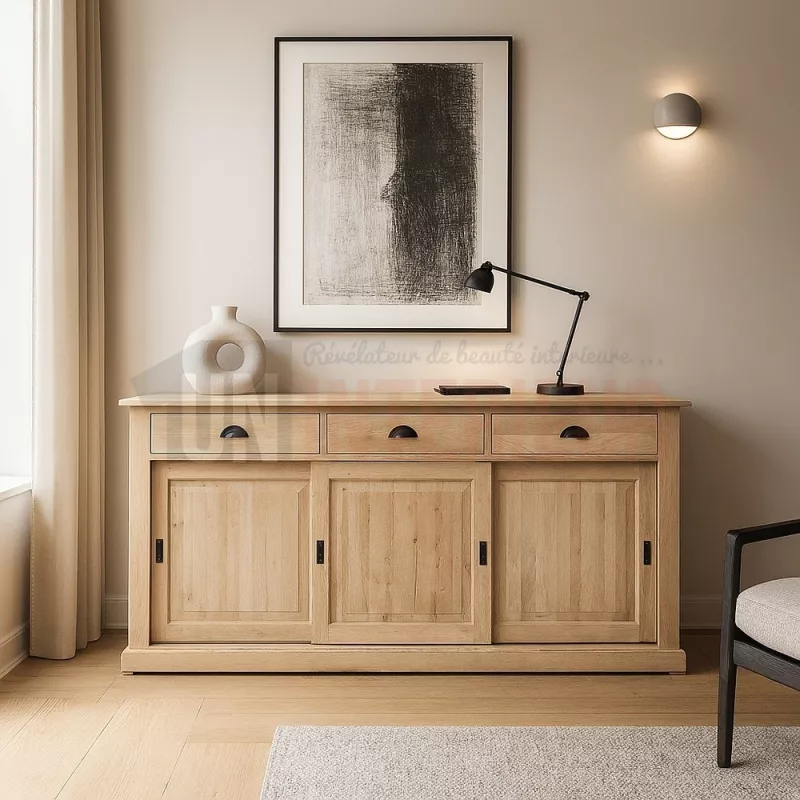 Buffet en chêne massif 3 portes coulissantes ou bahut - Luton