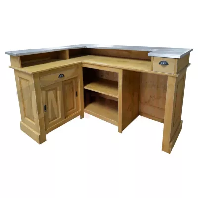 Comptoir de bar d'angle en pin massif 180cm x 140cm avec espace Frigo, retour à gauche - Chester