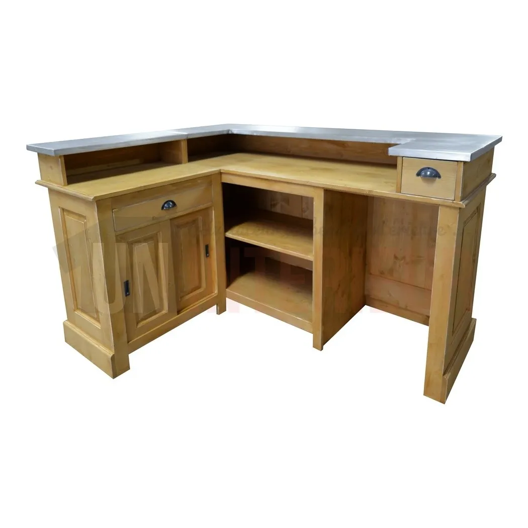 Comptoir de bar d'angle en pin massif 180cm x 140cm avec espace Frigo, retour à gauche - Chester