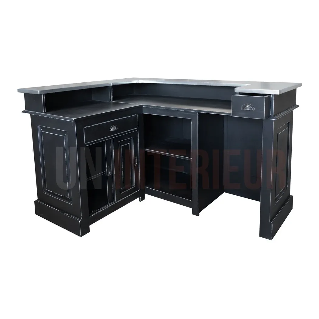 Comptoir de bar d'angle en pin massif 180cm x 140cm avec espace Frigo, retour à gauche - Chester