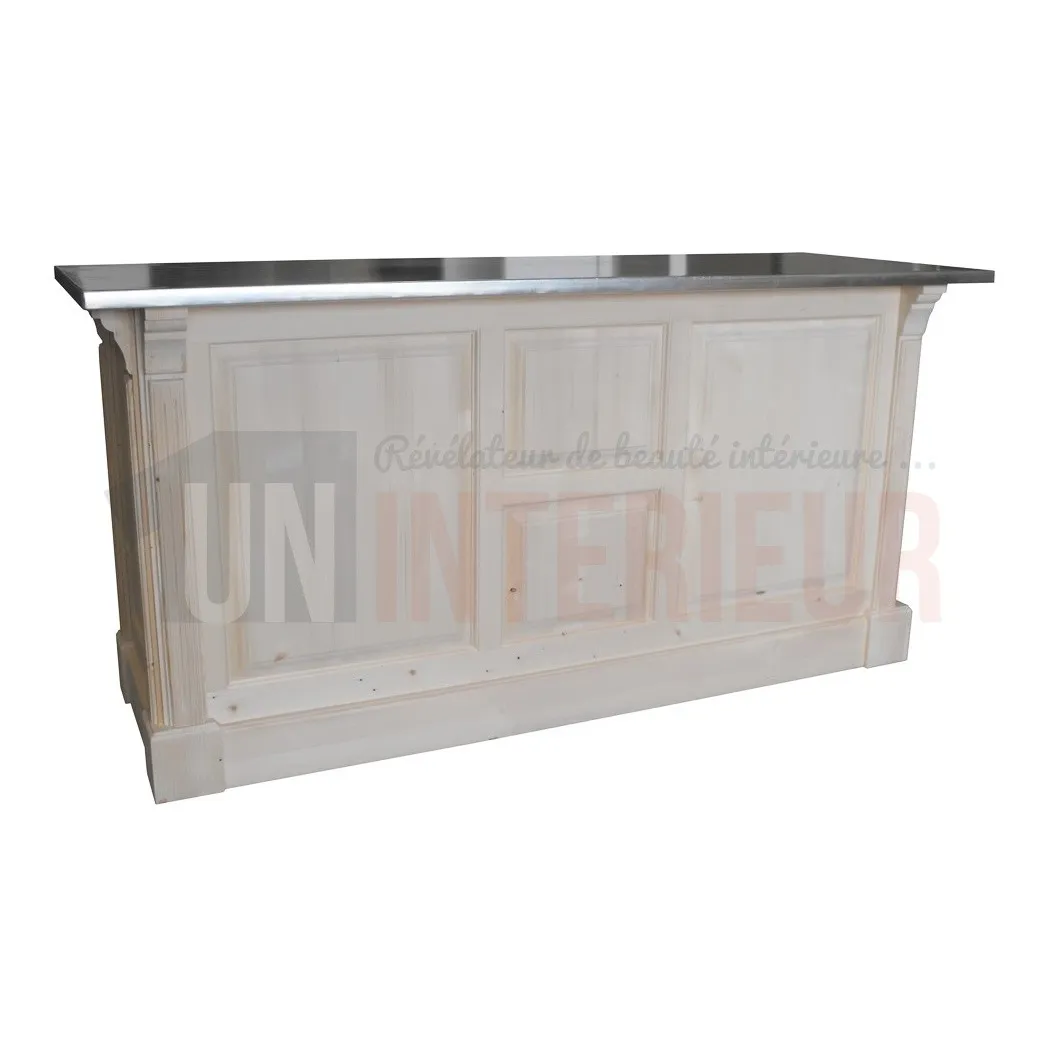 Comptoir en pin massif 190cm passe-plat (95cm de haut) - Chester