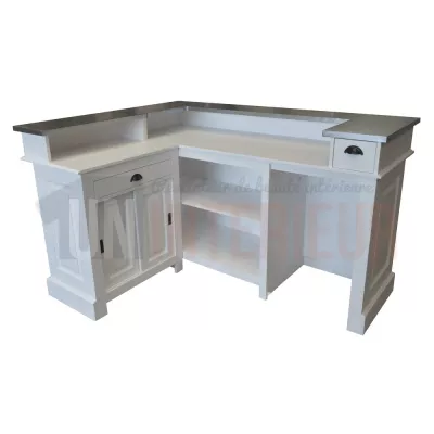 Comptoir de bar d'angle en pin massif 180cm x 140cm avec espace Frigo, retour à gauche - Chester