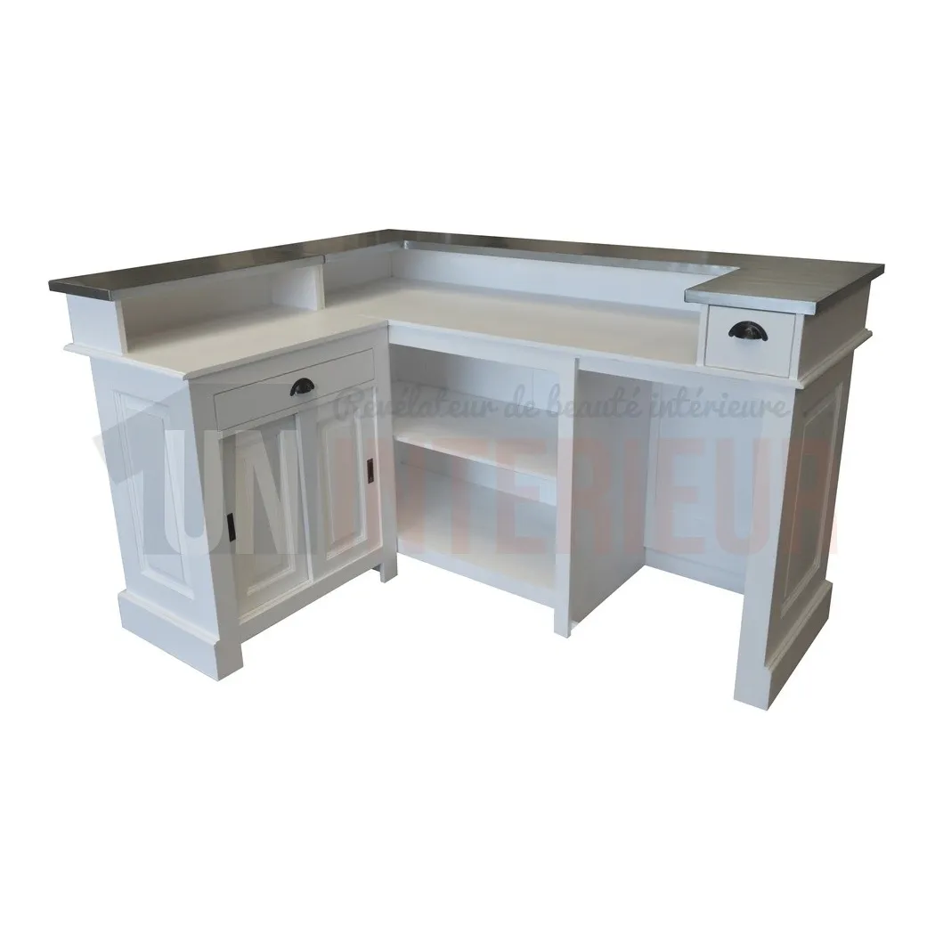 Comptoir de bar d'angle en pin massif 180cm x 140cm avec espace Frigo, retour à gauche - Chester