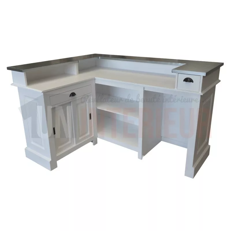 Comptoir de bar d'angle en pin massif 180cm x 140cm avec espace Frigo, retour à gauche - Chester