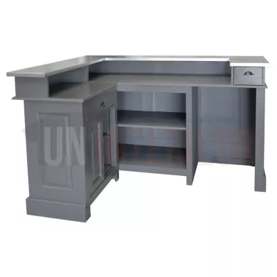 Comptoir de bar d'angle en pin massif 180cm x 140cm avec espace Frigo, retour à gauche - Chester