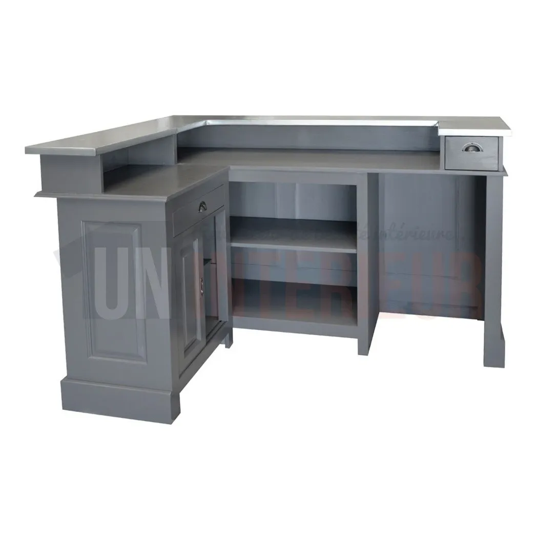 Comptoir de bar d'angle en pin massif 180cm x 140cm avec espace Frigo, retour à gauche - Chester