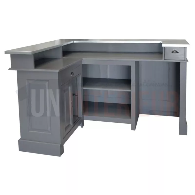 Comptoir de bar d'angle en pin massif 180cm x 140cm avec espace Frigo, retour à gauche - Chester