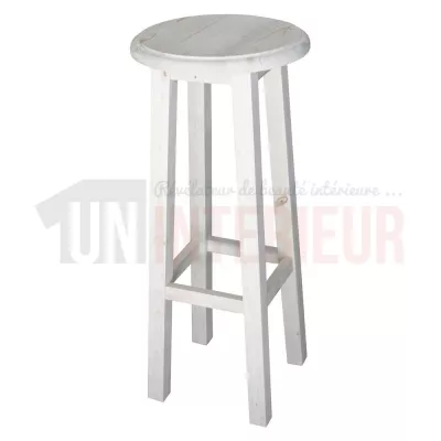 Tabouret de bar en pin massif assise ronde et sans dossier - Chester