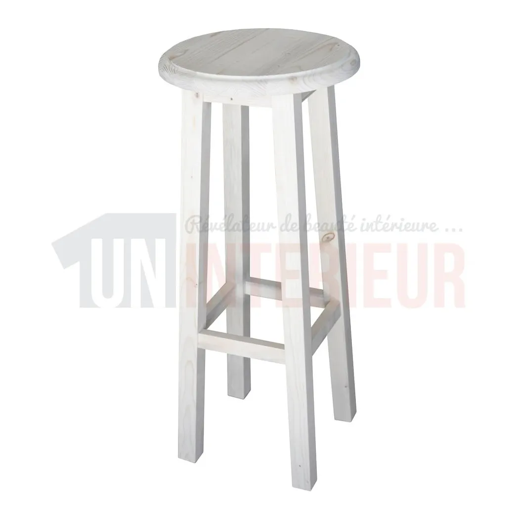 Tabouret de bar en pin massif assise ronde et sans dossier - Chester