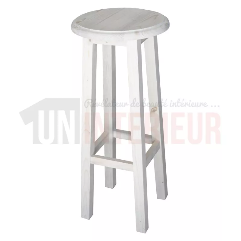 Tabouret de bar en pin massif assise ronde et sans dossier - Chester