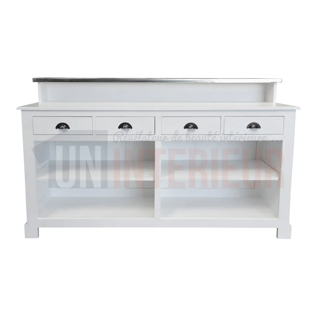 Meuble bar, caisse ou passe-plat 4 tiroirs en pin massif 180cm - Glasgow