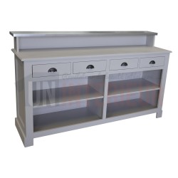 Meuble bar, caisse ou passe-plat 4 tiroirs en pin massif 180cm - Glasgow