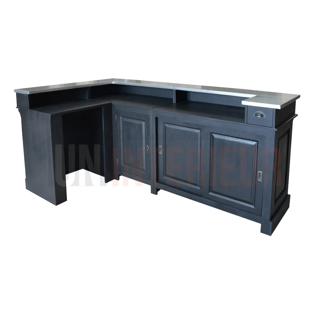 Comptoir de bar d'angle en pin massif 240cm x 140cm avec espace Frigo, retour à gauche - Chester