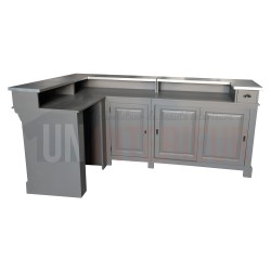 Comptoir de bar d'angle en pin massif 240cm x 140cm avec espace Frigo, retour à gauche - Chester