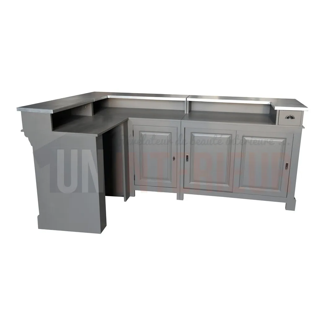 Comptoir de bar d'angle en pin massif 240cm x 140cm avec espace Frigo, retour à gauche - Chester