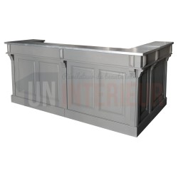 Comptoir de bar d'angle en pin massif 240cm x 140cm avec espace Frigo, retour à gauche - Chester