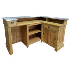 Comptoir de bar d'angle en pin massif 180cm x 140cm avec espace frigo, retour à droite - Chester