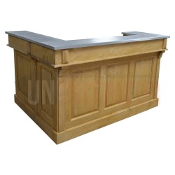 Comptoir de bar d'angle en pin massif 180cm x 140cm avec espace frigo, retour à droite - Chester