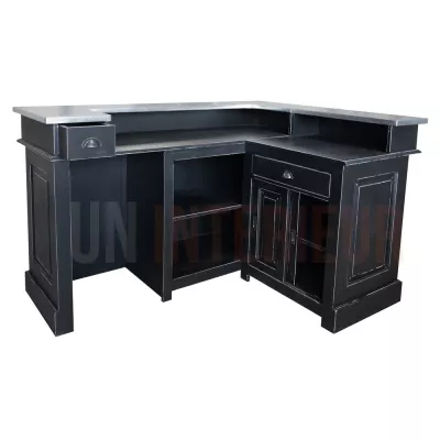 Comptoir de bar d'angle en pin massif 180cm x 140cm avec espace frigo, retour à droite - Chester