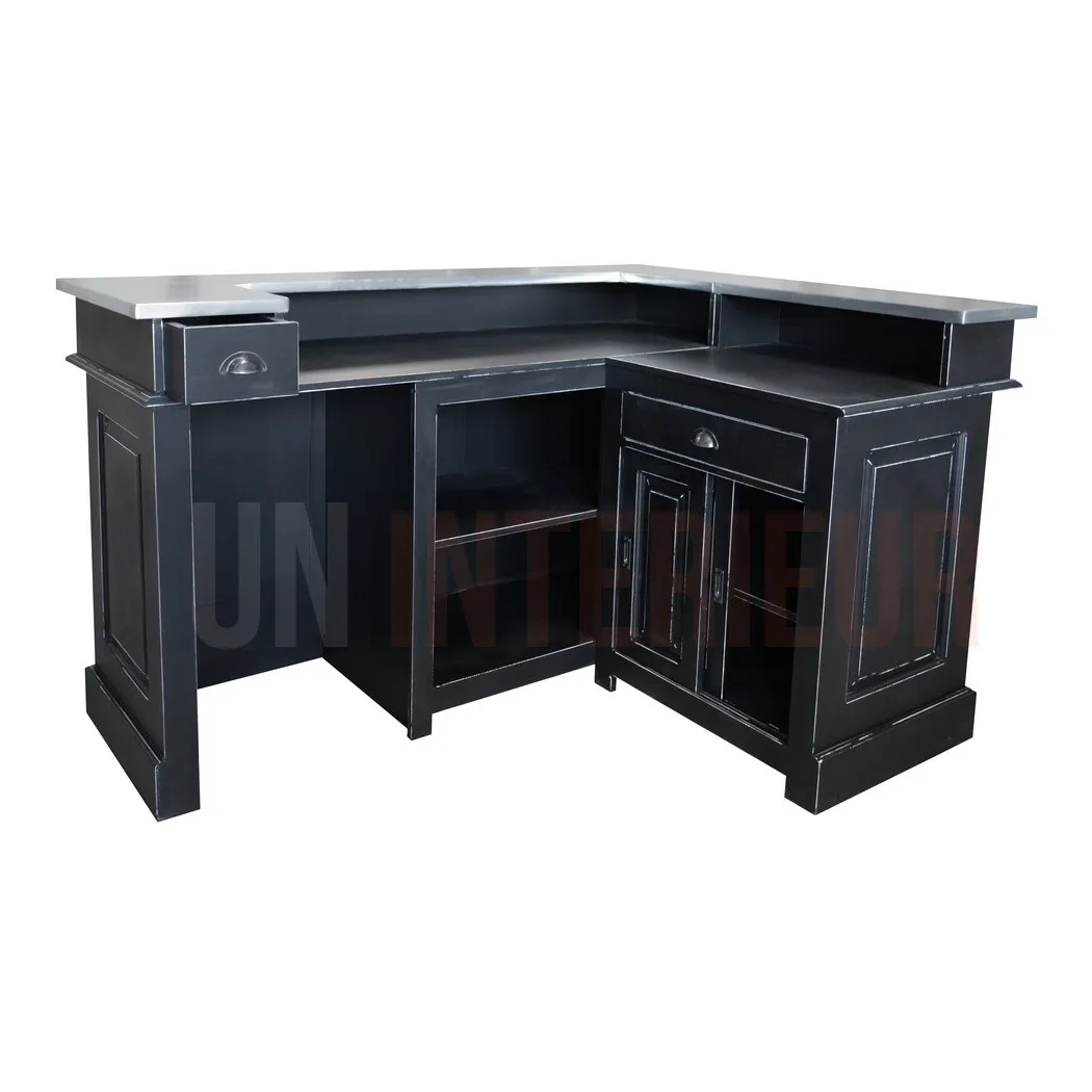 Comptoir de bar d'angle en pin massif 180cm x 140cm avec espace frigo, retour à droite - Chester