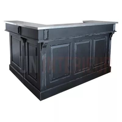 Comptoir de bar d'angle en pin massif 180cm x 140cm avec espace frigo, retour à droite - Chester