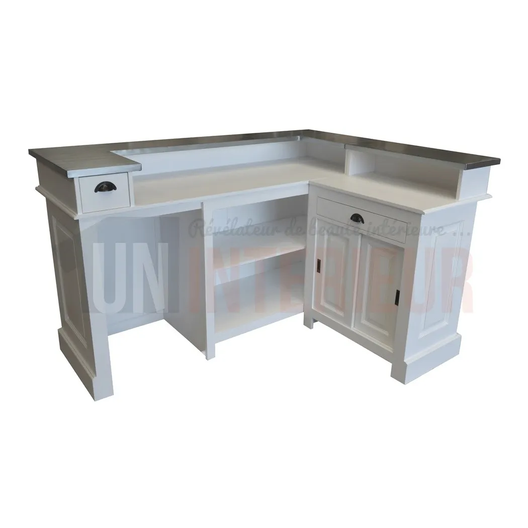 Comptoir de bar d'angle en pin massif 180cm x 140cm avec espace frigo, retour à droite - Chester