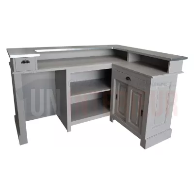 Comptoir de bar d'angle en pin massif 180cm x 140cm avec espace frigo, retour à droite - Chester