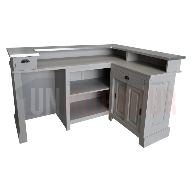 Comptoir de bar d'angle en pin massif 180cm x 140cm avec espace frigo, retour à droite - Chester