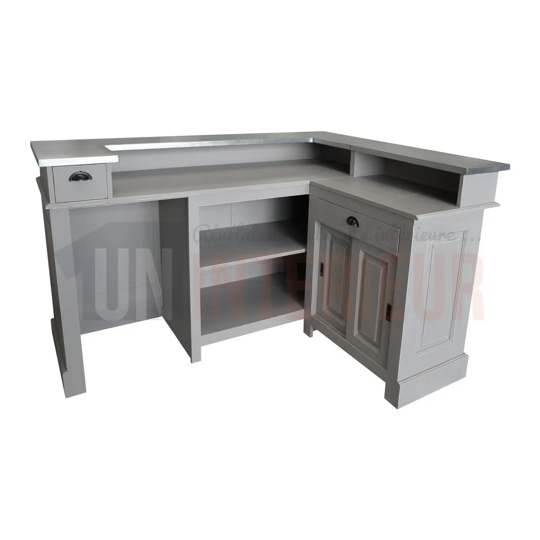 Comptoir de bar d'angle en pin massif 180cm x 140cm avec espace frigo, retour à droite - Chester