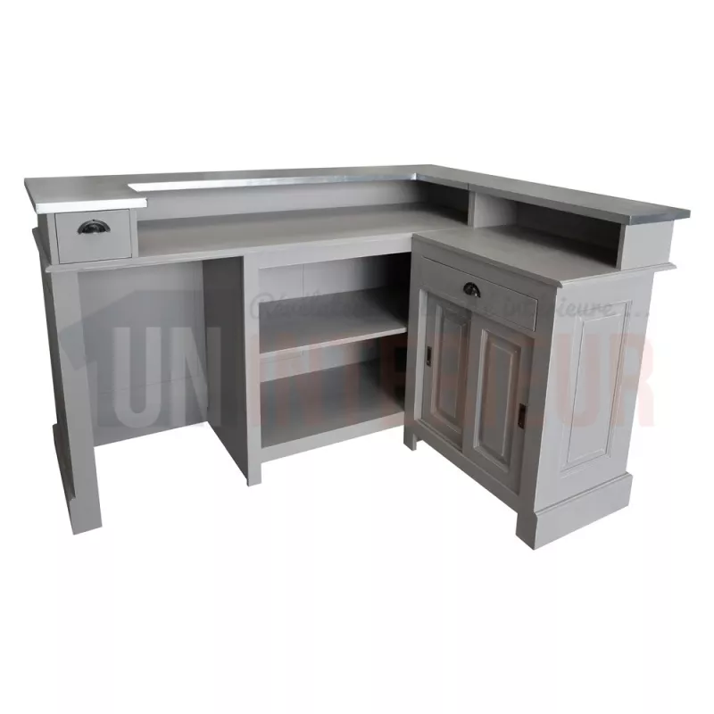 Comptoir de bar d'angle en pin massif 180cm x 140cm avec espace frigo, retour à droite - Chester