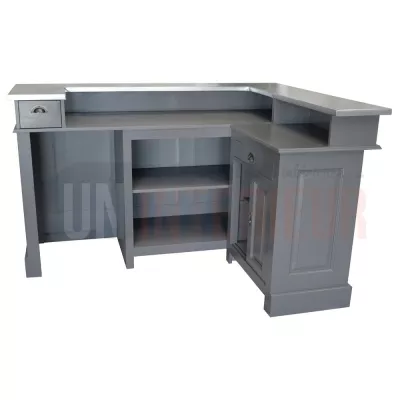 Comptoir de bar d'angle en pin massif 180cm x 140cm avec espace frigo, retour à droite - Chester