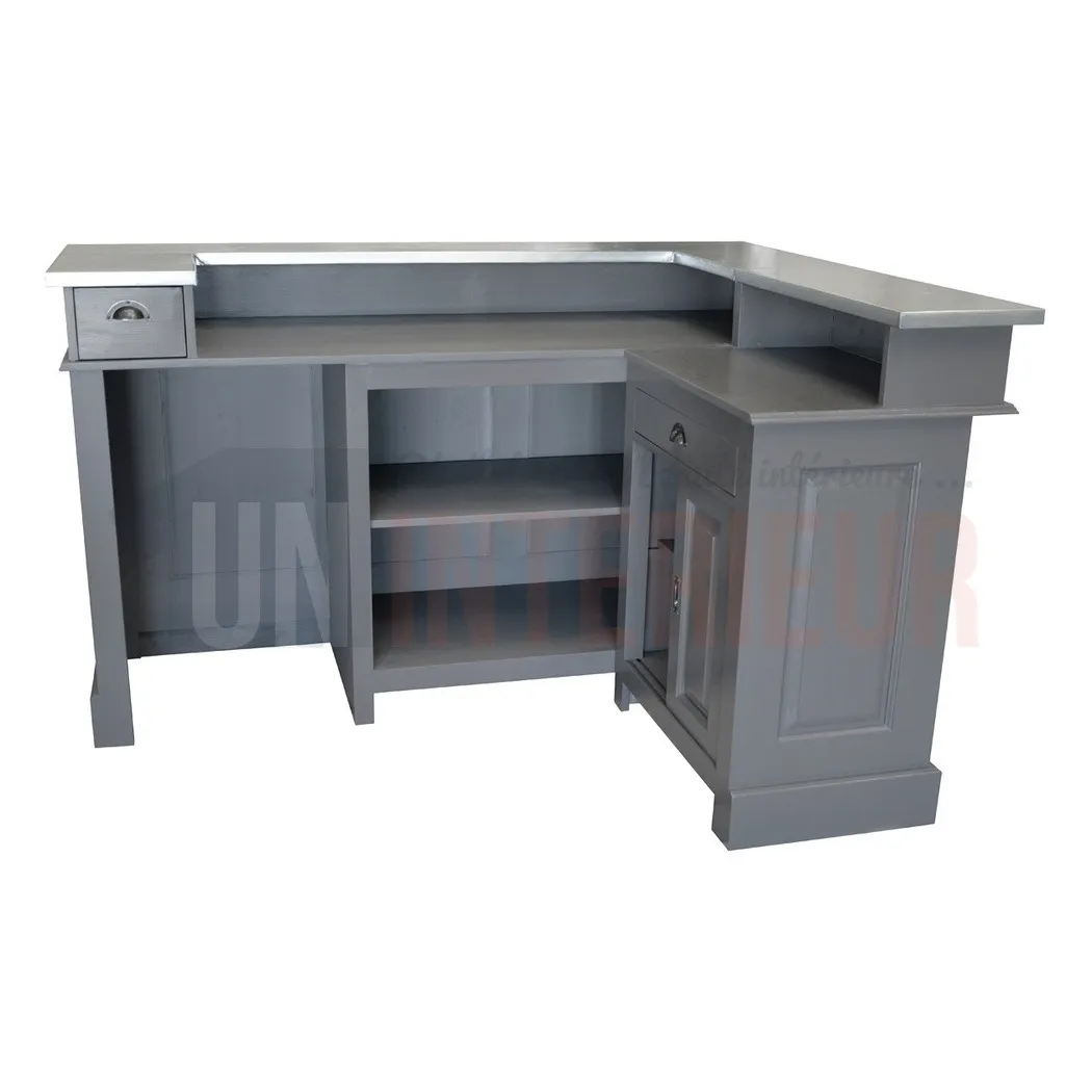 Comptoir de bar d'angle en pin massif 180cm x 140cm avec espace frigo, retour à droite - Chester